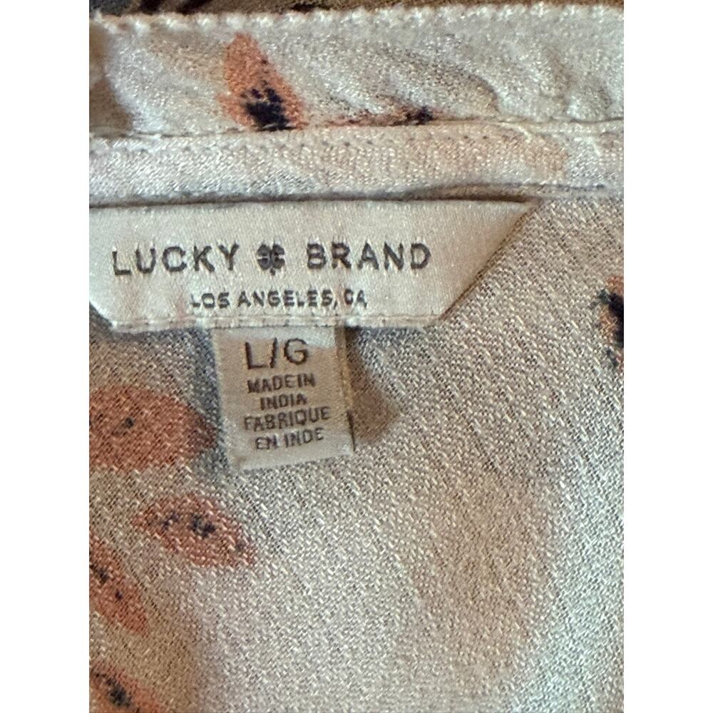 Lucky Brand Cream Floral Maxi Dress | V-Neck | Drawstring Waist | Size L - Picture 8 of 10